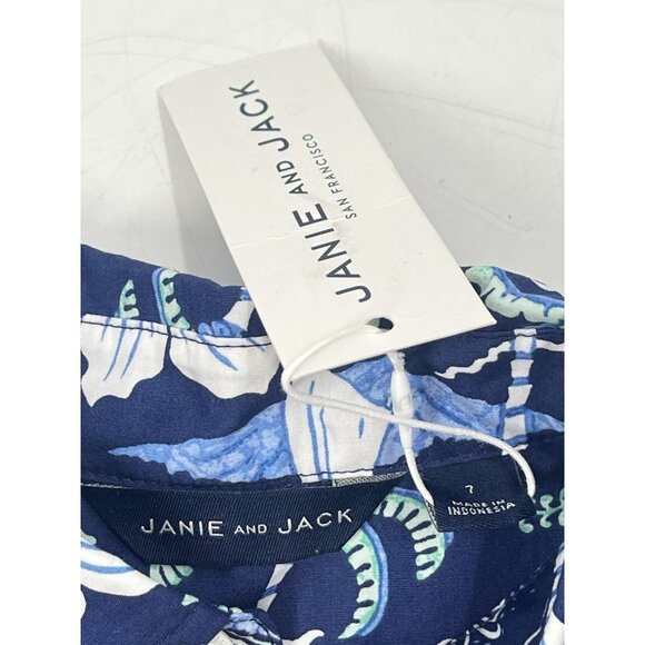 Janie & Jack Short Sleeve Button Down Collar Blue Tropical Floral Sz Boys 7 NWT - Picture 3 of 5